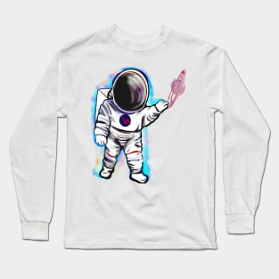 Astronaut in Space suit reaching  out to touch Saturn’s ring - cute Cavoodle, Cavapoo, Cavalier King Charles Spaniel Long Sleeve T-Shirt